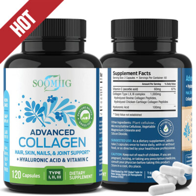 Collagen-Hydrolyzed capsules with Vitamin C&Hyaluronic Acid for Hair,Skin&Nails