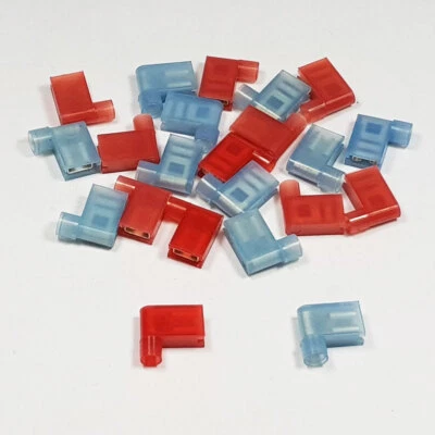 Flag Connector 90 Degree Fully Insulated Terminals Crimp Electrical - RED & BLUE