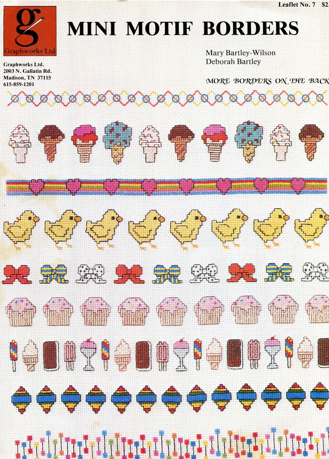 19 Mini Motif Border Cross Stitch Pattern Lady Bugs Bee Piano Candy ...