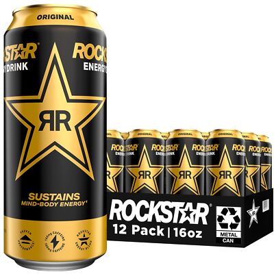 Rockstar Energy Drink 16oz Pack of 12 Fully Charged with B Vitamins