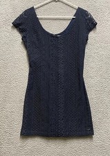 Hollister Dress Women 7 Black Short Sleeve Lace Lined Round Neck Cotton Zip