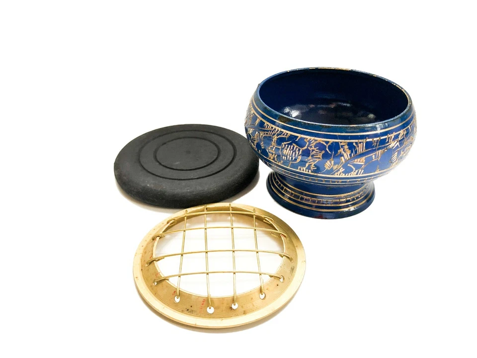 Brass Charcoal burner and Coaster - Blue Carved - For Charcoal Incense Resin !! - Image 2 of 3