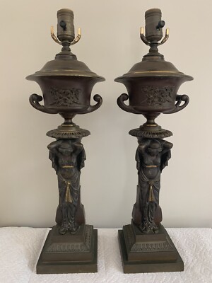 Antique Regency Caryatid Bronze Lamp Pair Attributed Thomas Messenger & Sons