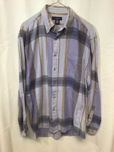 Ivy Crew Blue Plaid Flannel Large Long Sleeve Button Down Shirt B1