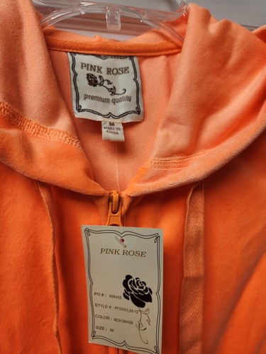 PINK ROSE Velour Tracksuit Orange Plush Hoodie Pants Set Junior's Women's Size M - Picture 3 of 10