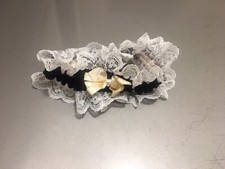 Garter, Small, Black with White Lace and Cream Bow