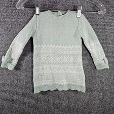 Adrienne Vittadini Bambini Green & White Sweater Dress 18 month Long Sleeve