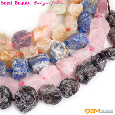 Natural Raw Stone Precious Gemstone Charm Beads For Jewelry Making Strand 15''