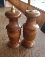 Vintage Salt Shaker Pepper Mill Set Laminated Stack Turned Black Walnut Chunky