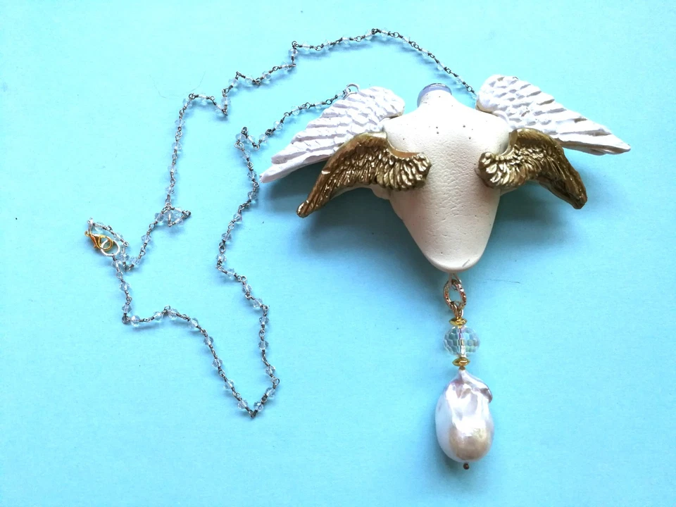 Collar Colgante Talismán Querubín Ángel Guardián Alado Joyería Buena Suerte Foto 2 de 4