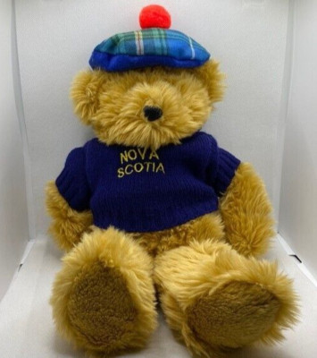 Nova Scotia Plush Stuffed Teddy Bear Knit Sweater Scottish Tam 14 inch Canada