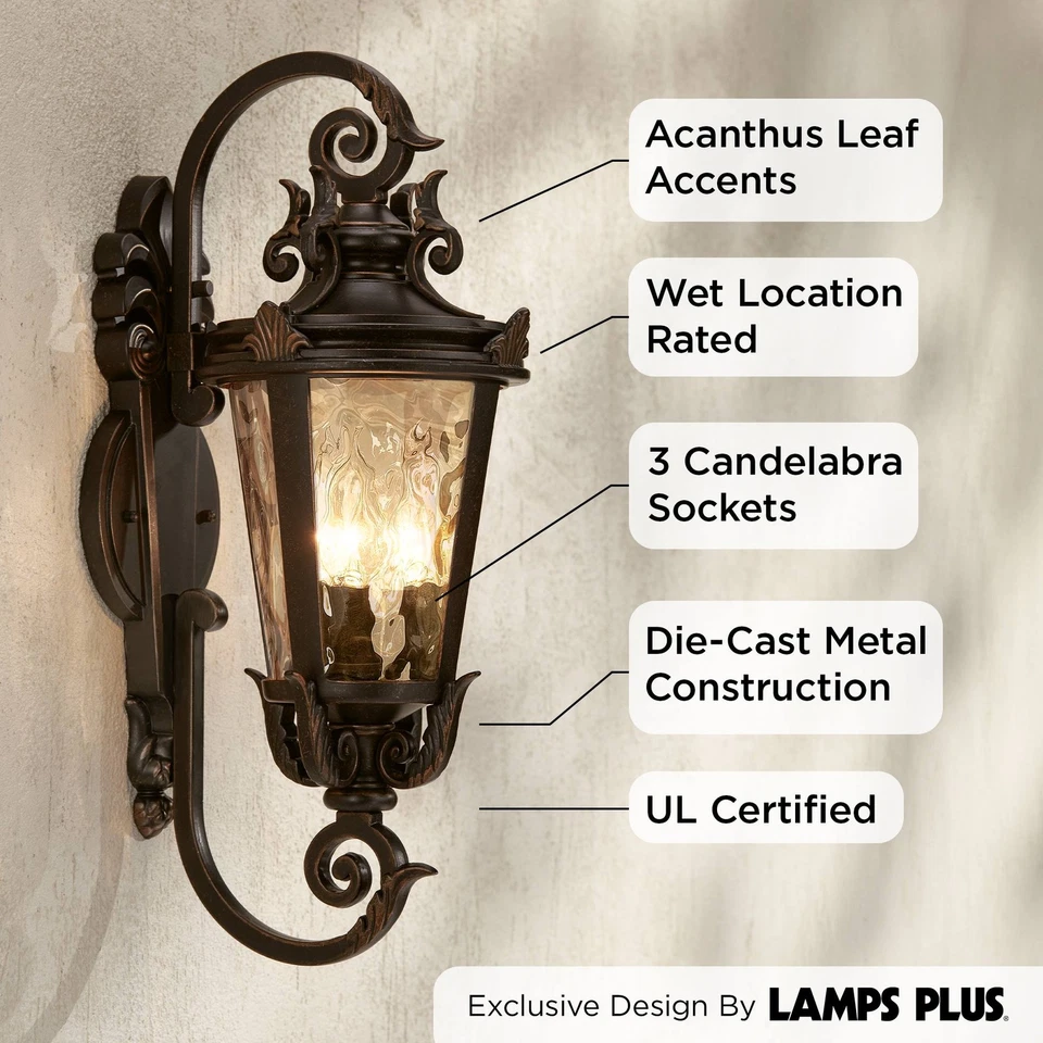 Luminária de parede externa vintage Casa Marseille bronze pergaminho 21 1/2" exterior - Imagem 3 de 4