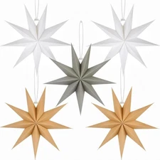 5 Pack 9-Pointed 12 Inch Paper Star Lantern Hanging Paper Star Decorations fo...