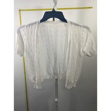 ERONG White Pointelle Knit Short Sleeve Bolero Shrug Cropped Cardigan Sweater