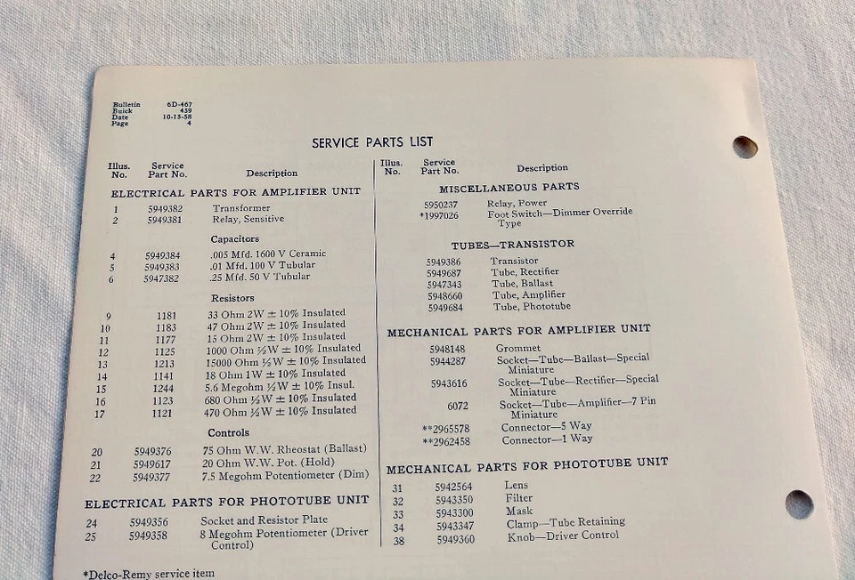 Buick LeSabre Invicta 1959 original GM Autronic Eye información de servicio/reparación nuevo en stock Foto 4 de 4