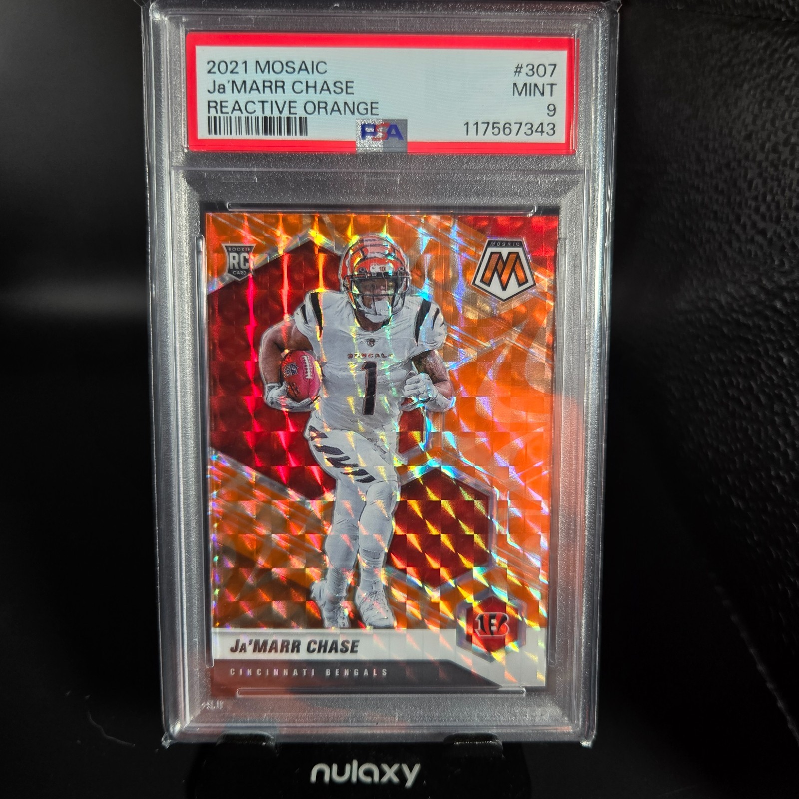 2021 Panini Mosaic Rookies Ja'Marr Chase #307 Reactive Orange Prizm PSA 9