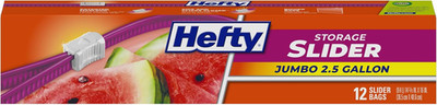 Hefty Jumbo Slider Storage Bags, 2.5 Gallon Size, 12 Count