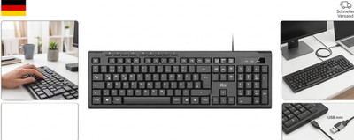 Rii Tastatur Kabelgebunden, PC Tastatur USB für Computer, Laptop, Mac, Windows