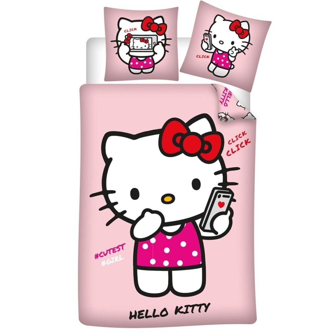 Двусторонний пододеяльник Hello Kitty Розовый 140x200 см + наволочка 65x65 см