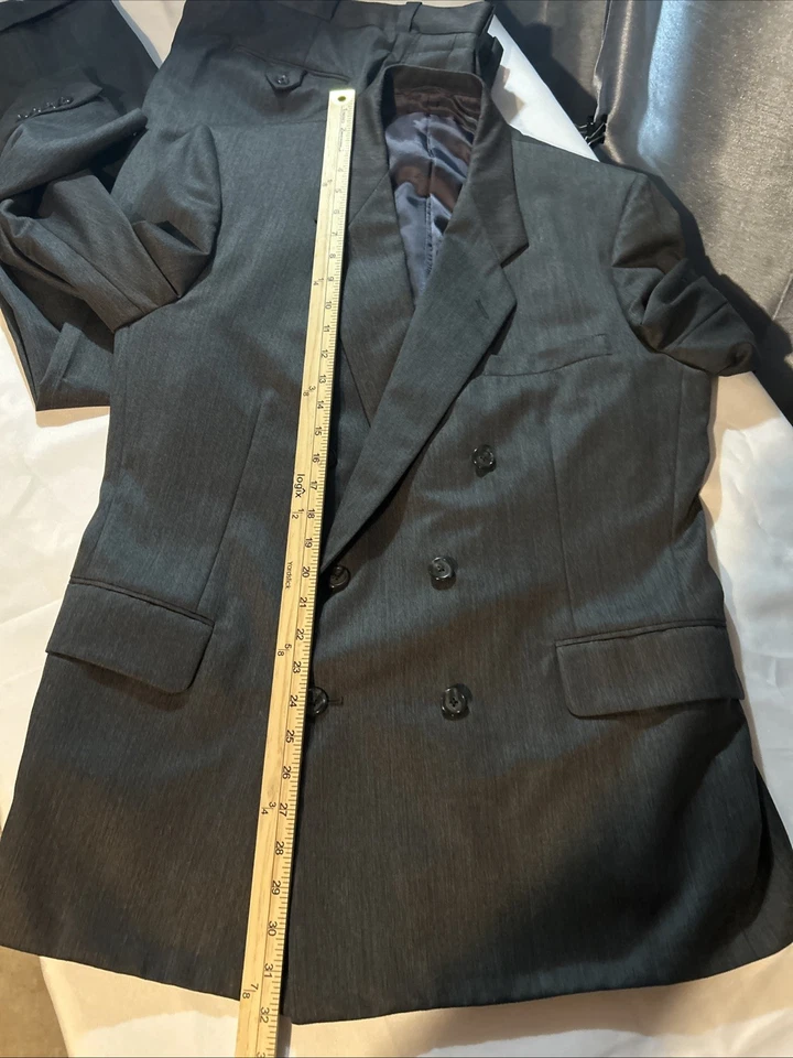 USA Tom James Hecho a Mano 42R Gris Cuadros Doble Pecho Lana Traje 2 Piezas Foto 4 de 4