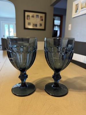 Vintage Libbey Duratuff Dusty Blue Goblet Wine Glass Set of Two