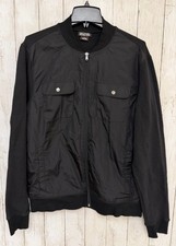 Michael Kors Mens Bomber Jacket Size L Black Full Zip Mixed Media Sweatshirt