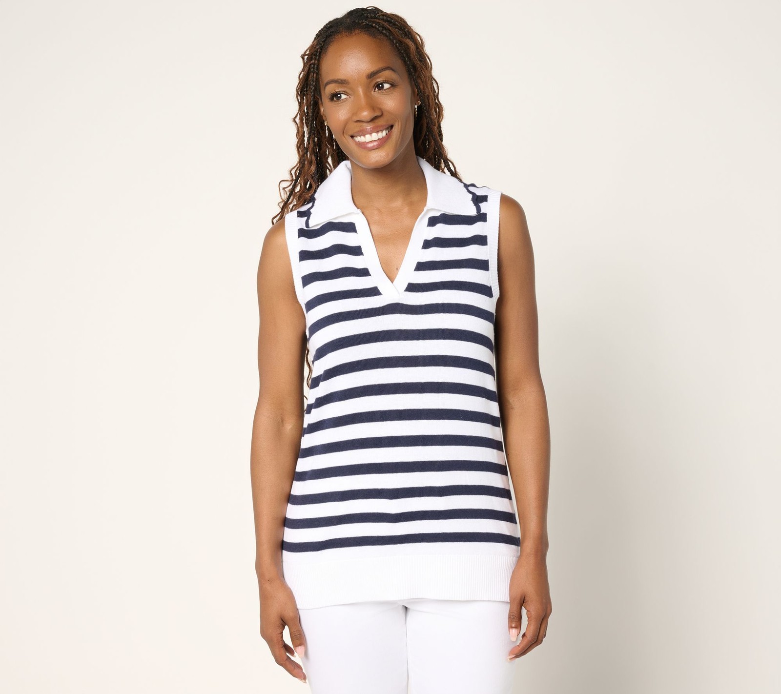 Belle by Kim Gravel Women's Top Sweater Sz 2XS (XXS) Striped Front White A691856