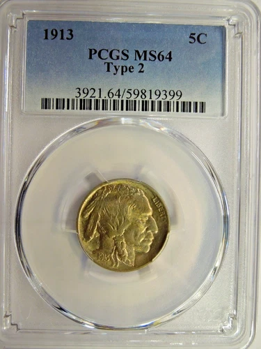 PCGS MS 64 1913 Type 2 Buffalo Nickel