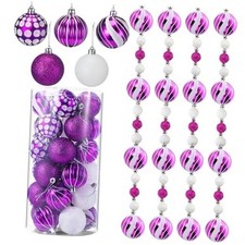 30 Pcs 2.4 Inch Christmas Ball Ornaments and 79'' Glitter Purple and White