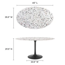Modway Lippa 60" Oval Modern Terrazzo/Metal Dining Table in Black/White