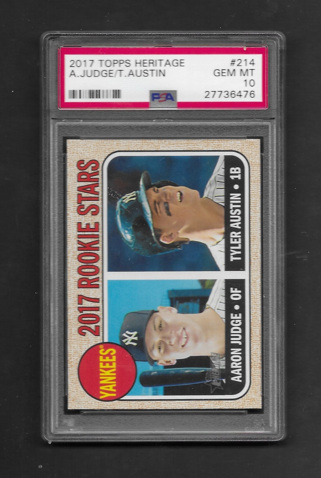2017 Topps Heritage Aaron Judge / Tyler Austin RC #214 PSA 10 GEM MINT view 2
