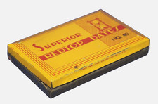Vintage SUPERIOR Redtop Dates No 40 Rubber Stamps Tin - Yellow/Red Art Deco Tin