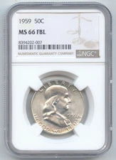 1959 Franklin Half Dollar, NGC MS-66 FBL, Full Bell Lines