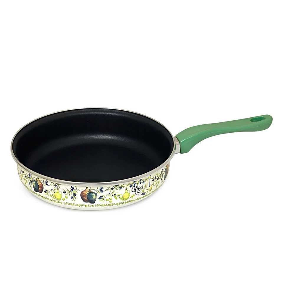 9.5" Metalac Olives Non-Stick Enamel Deep Saute Pan w/ Glass Lid Enamel Skillet - Image 4 of 4