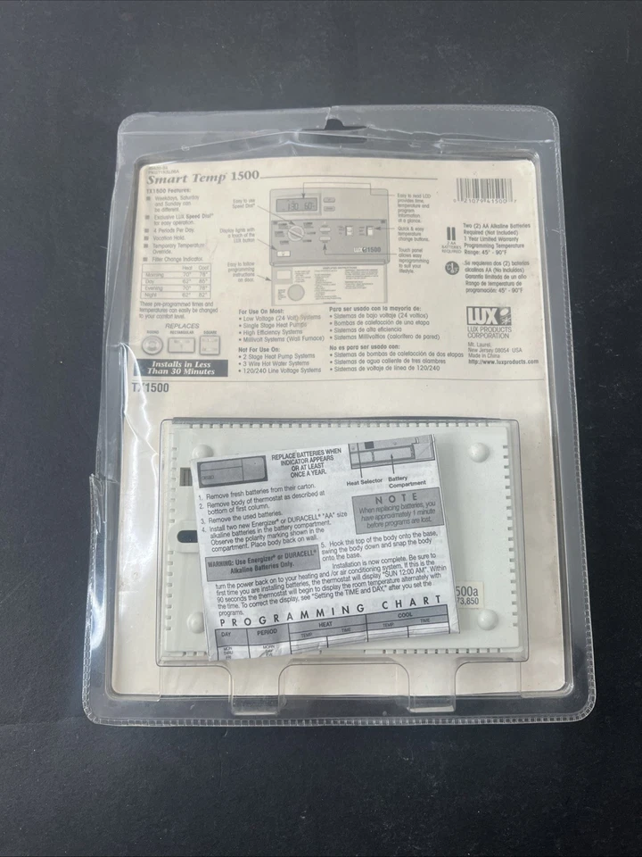 LUX Smart Temp 1500 LUXLIGHT TX1500 Programmable Thermostat New Open Box - Image 2 of 4