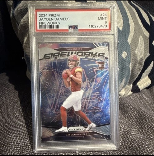 Panini 2024 Prizm Football Jayden Daniels Fireworks Rookie #24 Commanders PSA 9