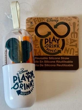 Disney Reusable Silicone Straw with Cleaning Brush Travel Case Play Drink Repeat
