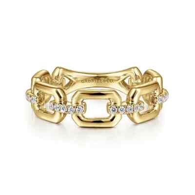 Gabriel & Co 14K gelb Kettenglied klebrig Ring Band mit Diamant Verbindern