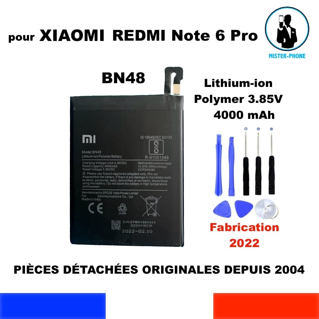 Batterie BN48 de 4000mAh pour Xiaomi Redmi Note 6 Pro bloc cellule haute capacité
