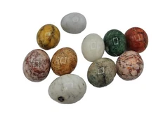 Vintage Lot of 10 Marble Stone Alabaster Eggs Colorful Verigated Italy Beautiful