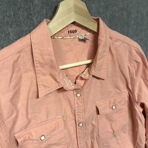 Izod Shirt Womens Medium Blouse Top Pearl Snap Pockets Long Sleeve - Picture 6 of 16