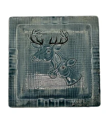 VTG Mid Century Ceramic Ashtray Blue with Two Deer Textured Trinket Dish Japan
