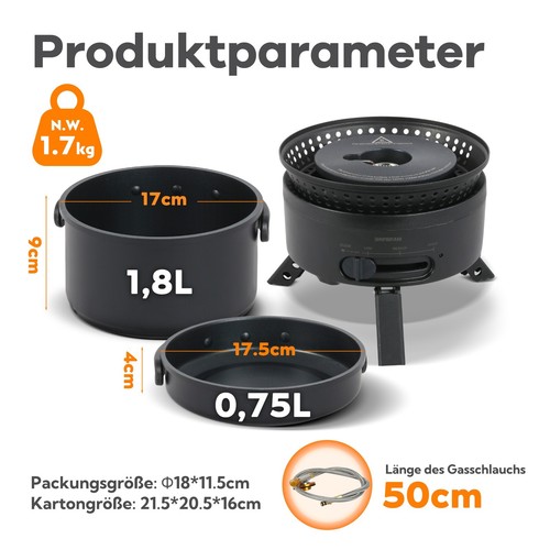 Gaskocher Campingkocher Set mit Topf und Pfannen, 2 in1 Elektro & Gaskocher - Bild 2 von 12