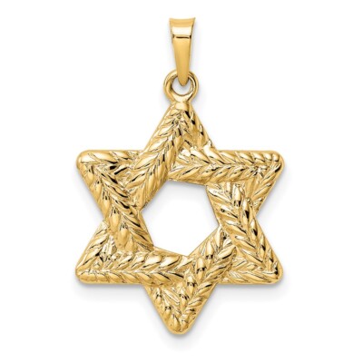 14k Yellow Gold Textured Solid Star of David Pendant for Women 1.04g