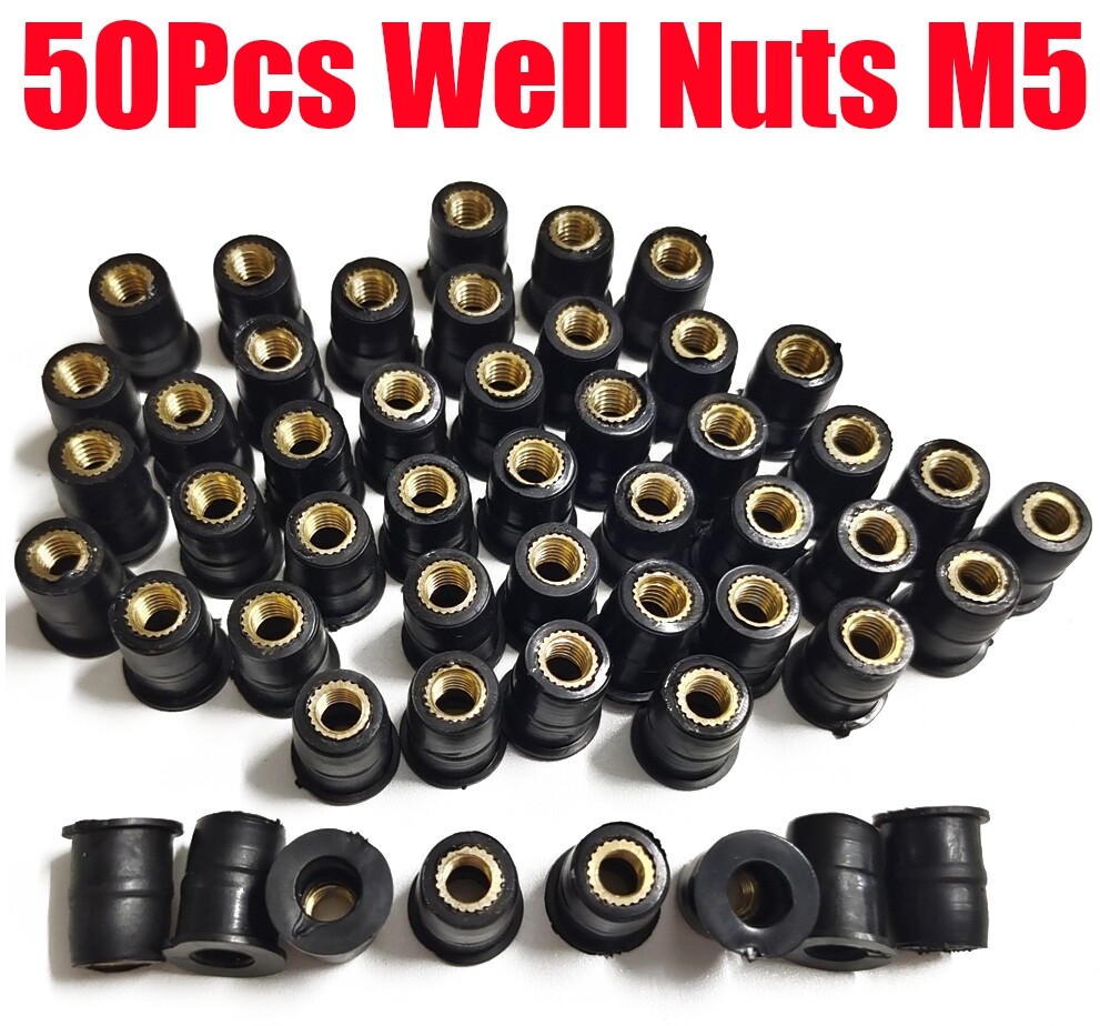 50x M5 Rubber Motorcycle Windshield Nuts Brass Fairing Well Nut For Canoe Kayak