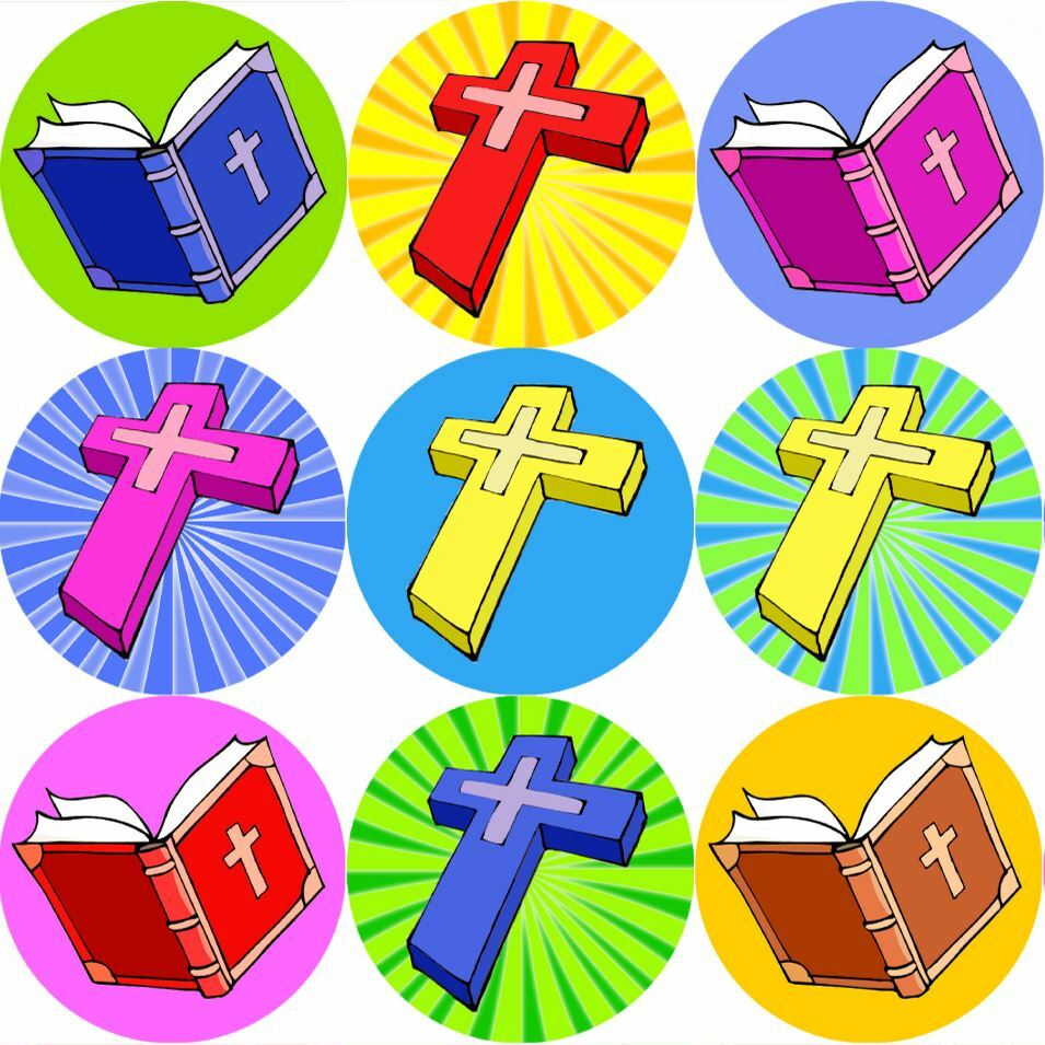 144 Bibles and Crosses 30 mm Children's Christian Reward Stickers, Kids Church