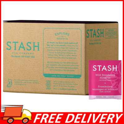 Stash Tea Wild Raspberry Hibiscus Herbal Tea Caffeine Free, Box of 100 Tea Bags
