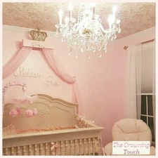  Pink Princess Roses Gold Bed Crown Canopy,Hooks Princess Nursery Crib / Colors