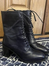 Jeffrey Campbell Victorian Leather Lace Up High Block Heel Boots Women's Sz 9.5