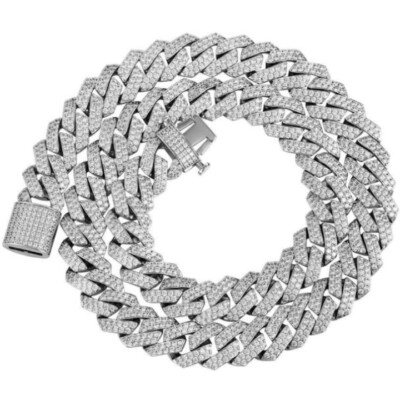 #ad Men#x27;s White Gold Plated Iced CZ Stainless Steel Miami Cuban Link Bracelet Chain $58.38